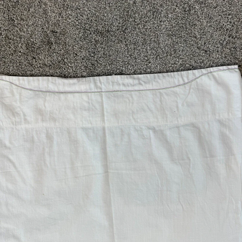 Vintage Hand Embroidered Pillowcase Set Kitten in Shoe Ivy Scalloped Edge White